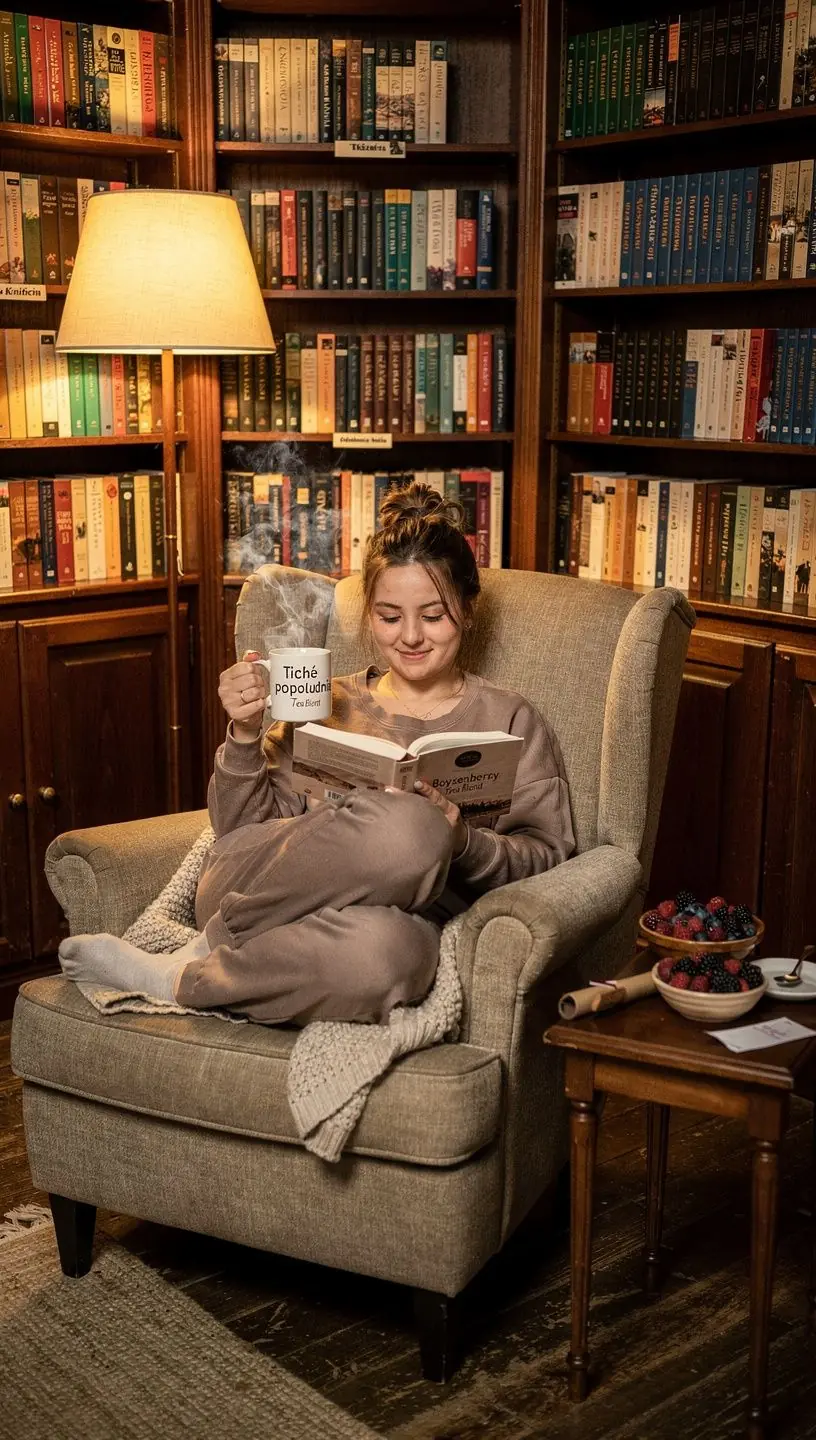 Záber na čajovú lístkovú zmes s bobuľami, ktorá láka svojou hĺbkou.