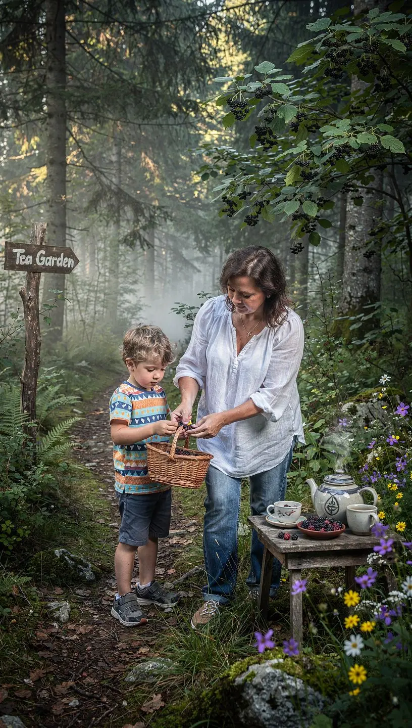 Svieže bobule na pozadí jemných lístkov čaju, vyžarujúce harmóniu chutí.